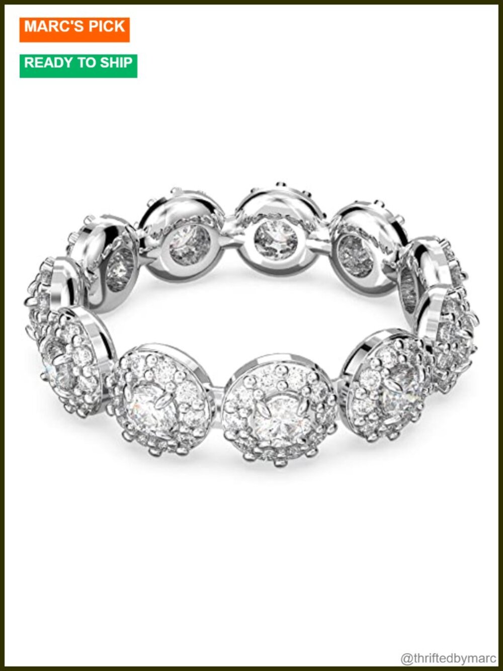 Swarovski Constella Crystal Statement Ring Rhodium Plated Pave Size 6